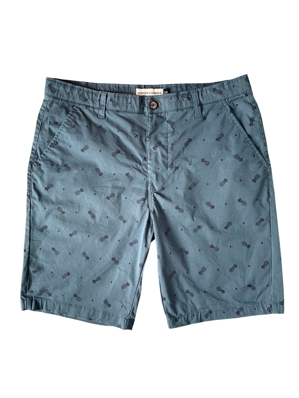 Hudson & Barrow Blue Pineapple Print Men’s Chino Shorts Cotton Stretch